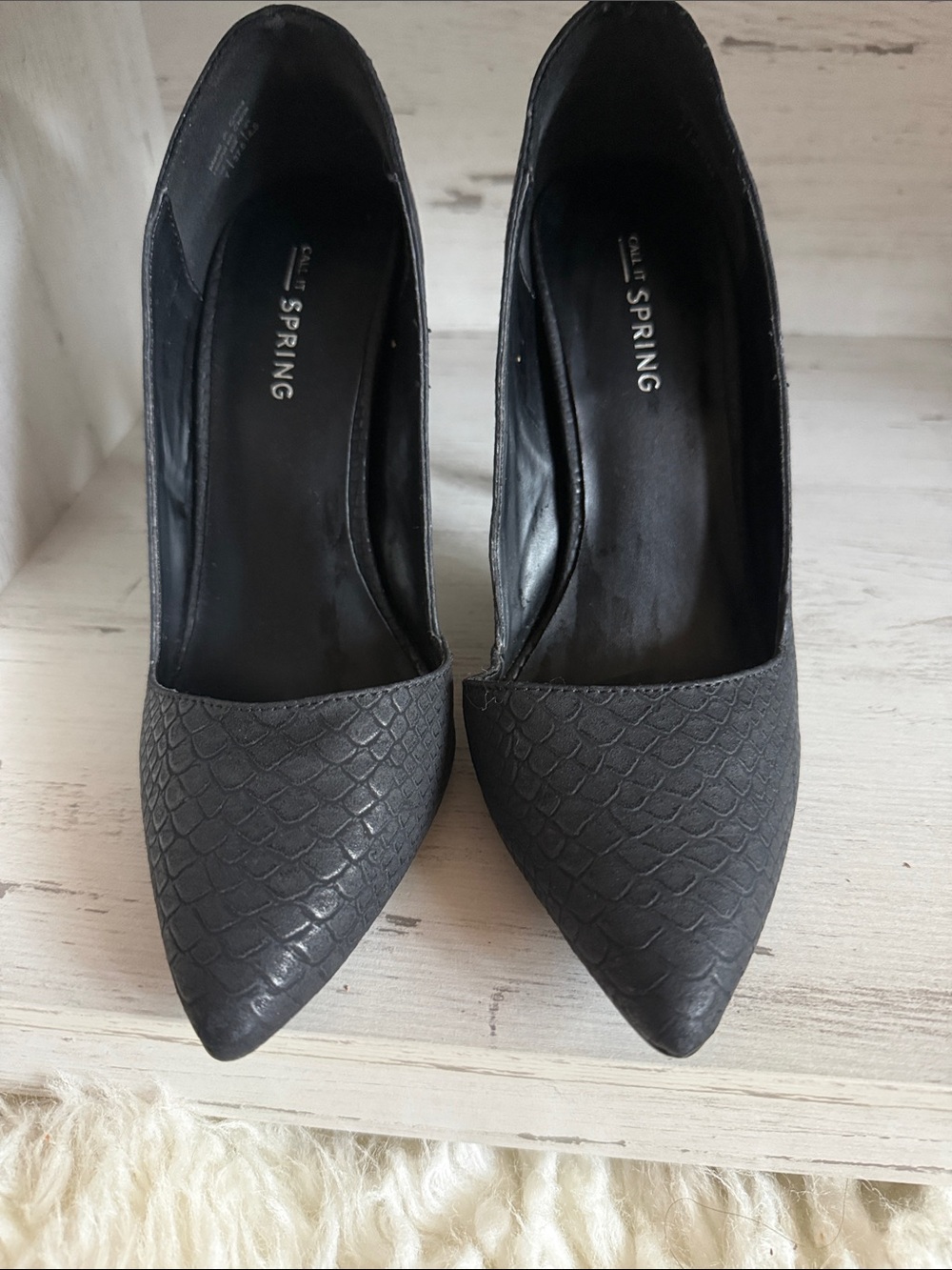Call It Spring Black Scaled Pointed-Toe Pumps